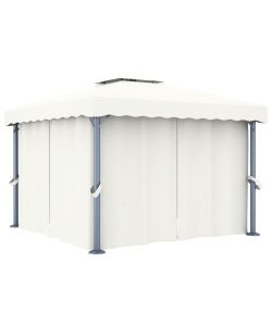 Gazebo con Tende e Stringa di Luci LED 3x3 m Bianco Crema