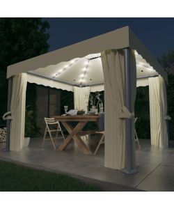Gazebo con Tende e Stringa di Luci LED 3x3 m Bianco Crema