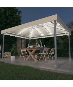 Gazebo con Stringa di Luci LED 400x300 cm Crema in Alluminio