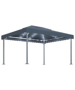Gazebo con Pareti e Luci LED 400x300 cm Antracite in Alluminio