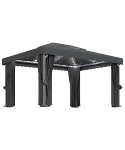 Gazebo con Tende e Stringa di Luci LED 4x3 m Antracite
