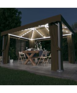 Gazebo con Tende e Stringa di Luci LED 4x3 m Grigio Talpa