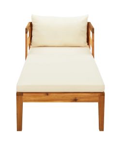 Lettino Prendisole con Cuscini Bianco Crema in Acacia Massello