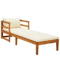 Lettino Prendisole con Cuscini Bianco Crema in Acacia Massello