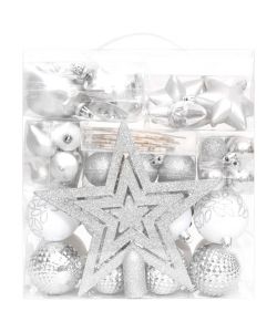 Set Addobbi di Natale 70 pz Argento e Bianco