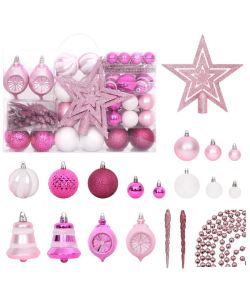 Set Addobbi di Natale 108 pz Bianco e Rosa