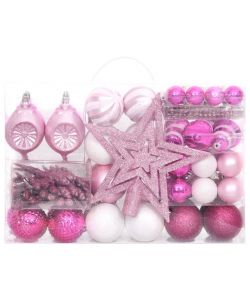 Set Addobbi di Natale 108 pz Bianco e Rosa