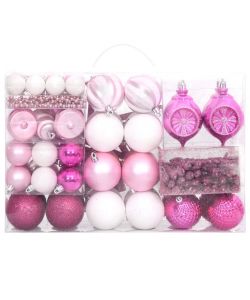 Set Addobbi di Natale 108 pz Bianco e Rosa