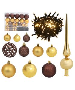 Set Natale con 61 Palline Punta e 150 Luci LED Oro e Bronzo
