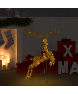 Decorazione Natalizia Renna Volante 120 LED Oro e Bianco Caldo
