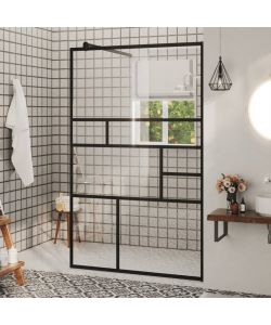 Parete Doccia Walk-in in Vetro Trasparente ESG Nera 100x195 cm