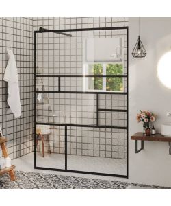 Parete Doccia Walk-in in Vetro Trasparente ESG Nera 115x195 cm