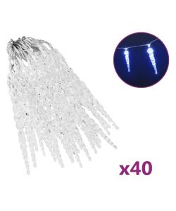 Luci Natale a Ghiacciolo 40 pz Blu con Telecomando in Acrilico