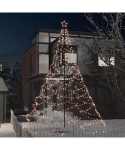 Albero di Natale con Palo in Metallo 1400 LED Bianco Caldo 5 m