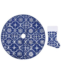 Gonna Albero Natale Raffinata con Calza Blu Tessuto 122 cm