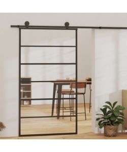 Porta Scorrevole in Vetro ESG e Alluminio 102x205 cm Nera