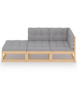 Set Divani da Giardino 3 pz con Cuscini Legno Massello di Pino 3076519