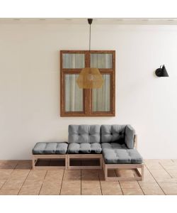 Set Divani da Giardino 4 pz con Cuscini Legno Massello di Pino 3076524