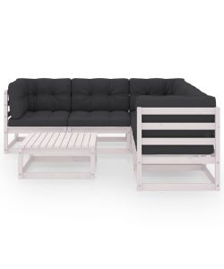 Set Divani da Giardino 6 pz con Cuscini Legno Massello di Pino 3076550