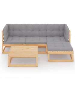 Set Divani da Giardino 5 pz con Cuscini Legno Massello di Pino