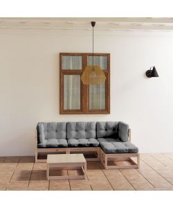 Set Divani da Giardino 5 pz con Cuscini Legno Massello di Pino