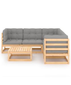 Set Divani da Giardino 6 pz con Cuscini Legno Massello di Pino 3076779
