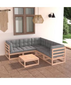 Set Divani da Giardino 6 pz con Cuscini Legno Massello di Pino 3076779