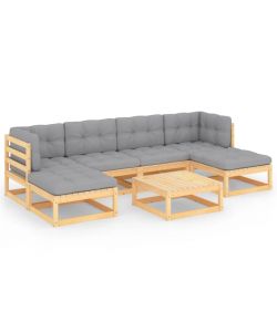 Set Divani da Giardino 7 pz con Cuscini Legno Massello di Pino