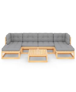 Set Divani da Giardino 7 pz con Cuscini Legno Massello di Pino