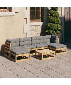 Set Divani da Giardino 7 pz con Cuscini Legno Massello di Pino