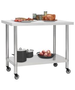 Tavolo da Lavoro Cucina con Ruote 100x30x85 cm in Acciaio Inox