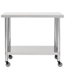 Tavolo da Lavoro Cucina con Ruote 100x30x85 cm in Acciaio Inox