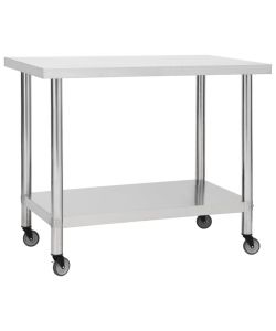 Tavolo da Lavoro Cucina con Ruote 100x30x85 cm in Acciaio Inox