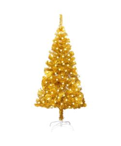 Albero di Natale Artificiale con LED e Supporto Oro 120 cm PET