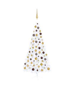 Set Albero Natale Artificiale a Met� LED Palline Bianco 210cm