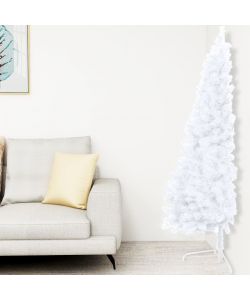 Set Albero Natale Artificiale a Metà LED Palline Bianco 210cm