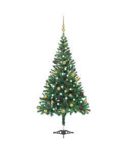 Set Albero Natale Artificiale con LED e Palline 210 cm 910 Rami