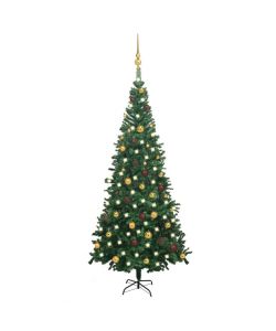 Set Albero Natale Artificiale con LED e Palline L 240 cm Verde