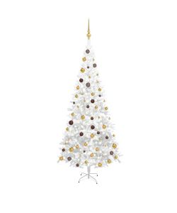 Set Albero Natale Artificiale con LED e Palline L 240 cm Bianco