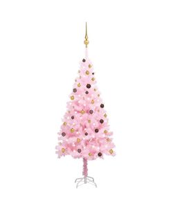Set Albero Natale Artificiale con LED e Palline Rosa 210 cm PVC