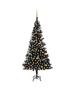 Set Albero Natale Artificiale con LED e Palline Nero 240 cm PVC