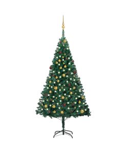 Set Albero Natale Artificiale con LED e Palline Verde 210cm PVC