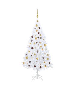 Set Albero Natale Artificiale LED e Palline Bianco 180cm PVC
