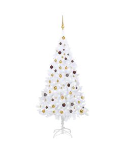 Set Albero Natale Artificiale LED e Palline Bianco 210 cm PVC