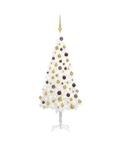 Set Albero Natale Artificiale con LED e Palline Bianco 120 cm