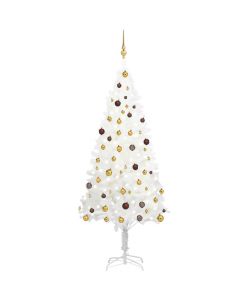 Set Albero Natale Artificiale con LED e Palline Bianco 210 cm