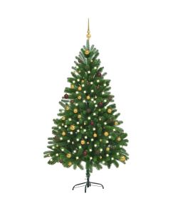 Set Albero di Natale Artificiale con LED e Palline Verde 210 cm
