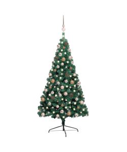 Set Albero Natale Artificiale a Met LED e Palline Verde 240cm