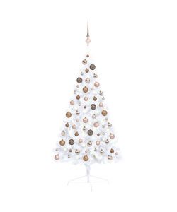 Set Albero Natale Artificiale a Met LED Palline Bianco 120cm