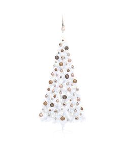 Set Albero Natale Artificiale a Metà LED Palline Bianco 180cm